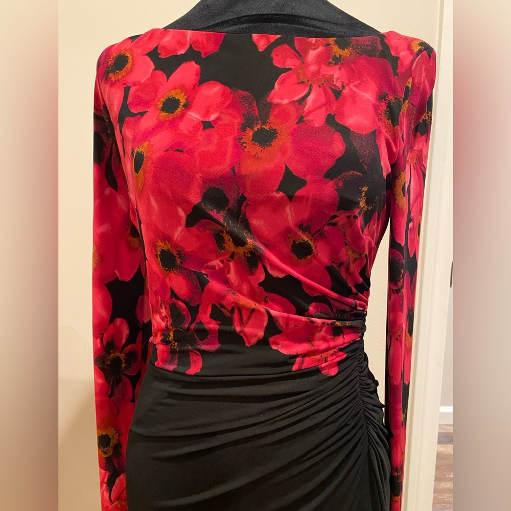 Ralph Lauren Elegant Fuchsia and Black Floral Dress - Picture 2 of 5